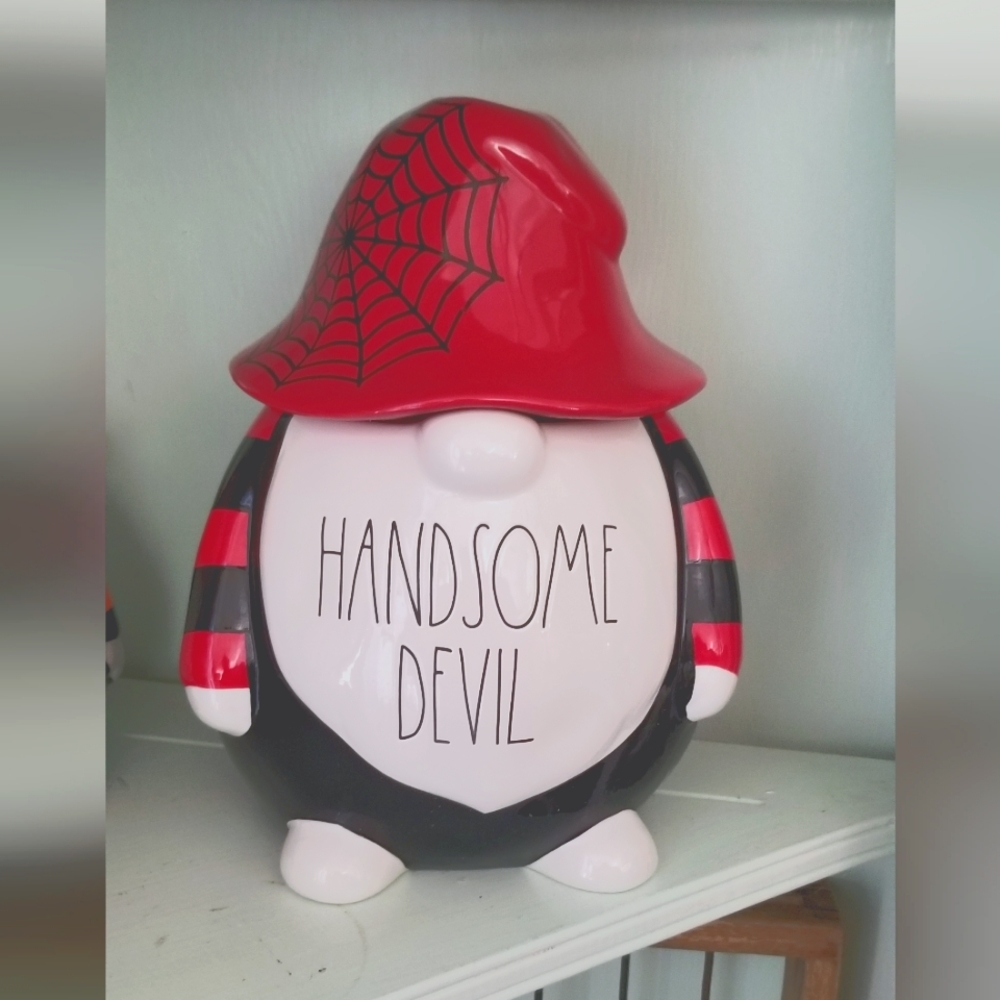 Rae Dunn Handsome Devil Gnome Happy Halloween Canister cookie jar  trick treat
